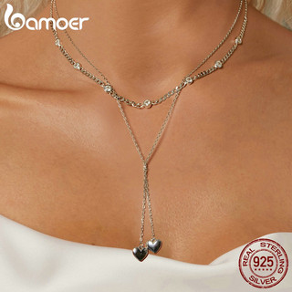 Colar De Fita Bamoer 925 Sterling Dupla Camada Design De Coração Jóias Presentes Para Mulheres em Oferta na Shopee