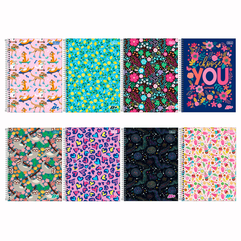 Caderno espiral capa dura universitário 10x1 200 folhas D Mais Feminino Tilibra - Stationery