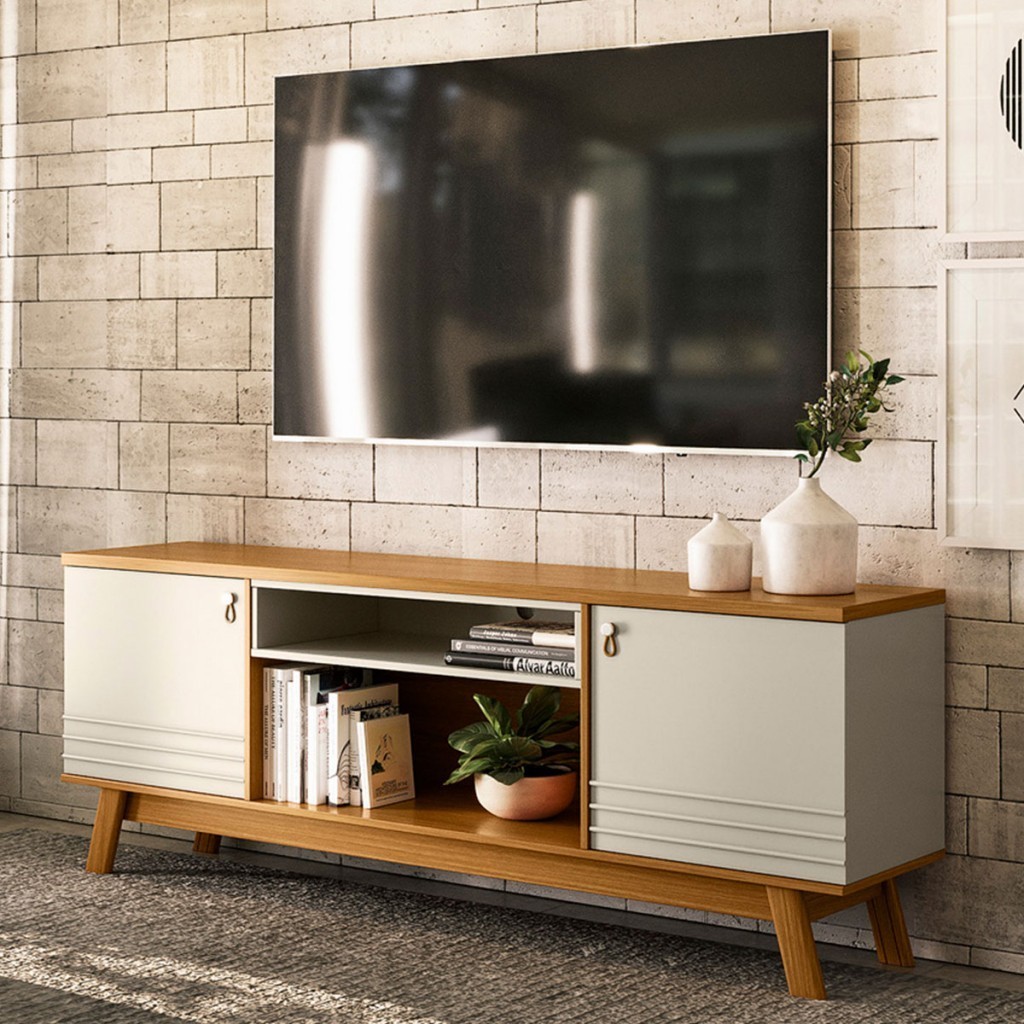 Rack para TV Até 75 Polegadas Colorado 2 Portas Nature/Off White - Linea Brasil - Home & Living