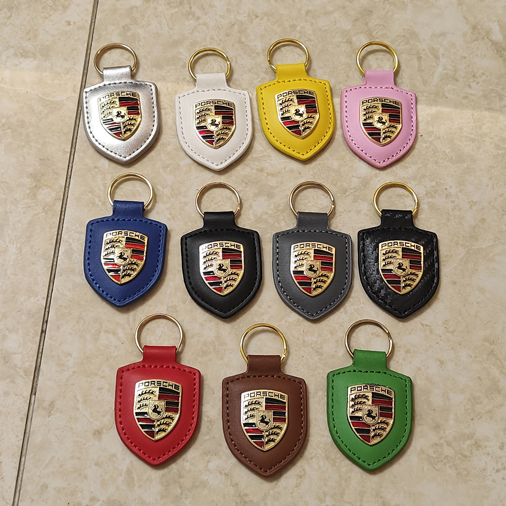 Chaveiro Para Carro Porsche Taycan Panamera Macan Cayenne 718 911 918 Spyder Boxster Cayman Car Key Case Pingente De Couro Corrente Com Logotipo
