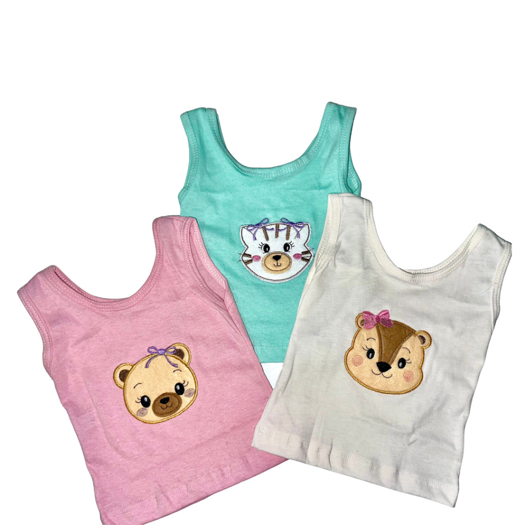 Kit Com 3 Camisetas Regata Bebê Com Viés PMG Menino e Menina em Oferta na Shopee