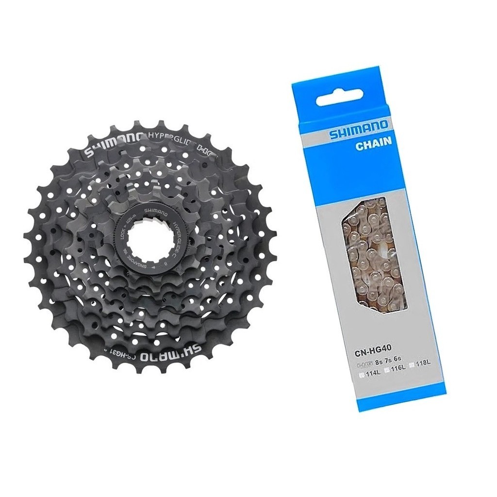 CASSETE SHIMANO ALTUS CS-HG31 11-32D + CORRENTE SHIMANO CN-HG40 116 ELOS - 8V em Oferta na Shopee