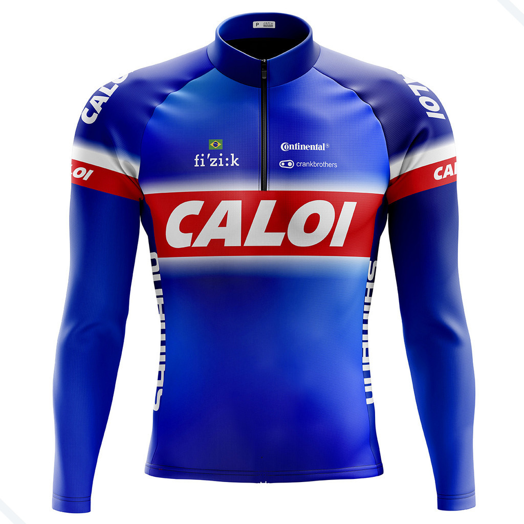 CAMISA CICLISMO MASCULINA MANGA LONGA CALOI AZUL COM BOLSOS
