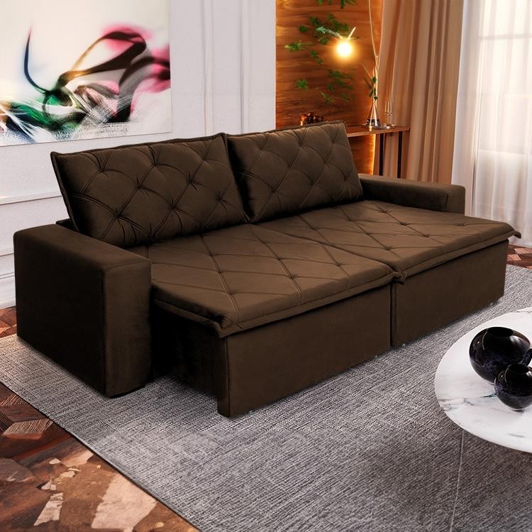 Sofá Cama Bangkok Sem Caixa 2,10m Retrátil e Reclinável Com Molas Velut Marrom- King House em Oferta na Shopee