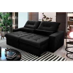 Sofá Retrátil/Reclinável Sevilha 2,50m Suede Velut Preto c/ Molas Ensacadas - King House