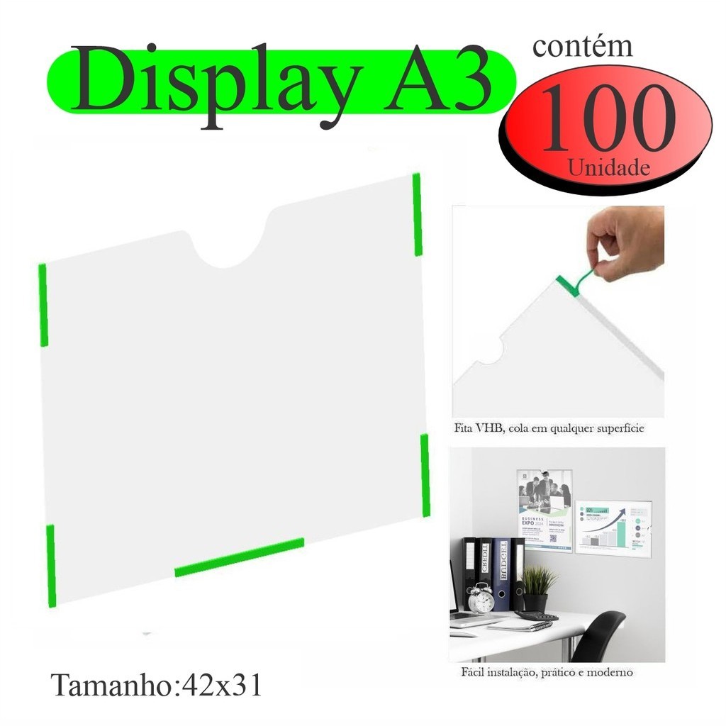 100 Display a3 expositor folhas quadro aviso parede PET HORI