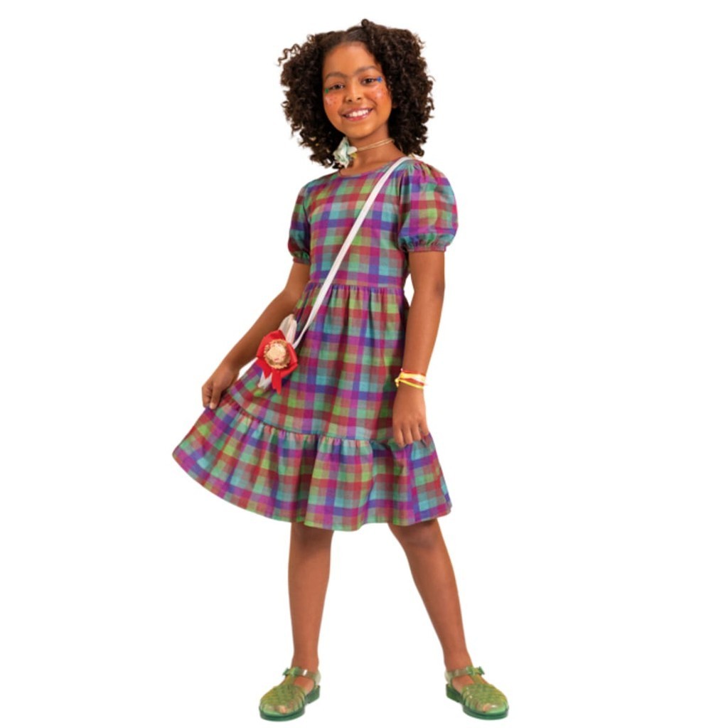 VESTIDO XADREZ INFANTIL VICHY COLORIDO - ALAKAZOO 04 ao 10