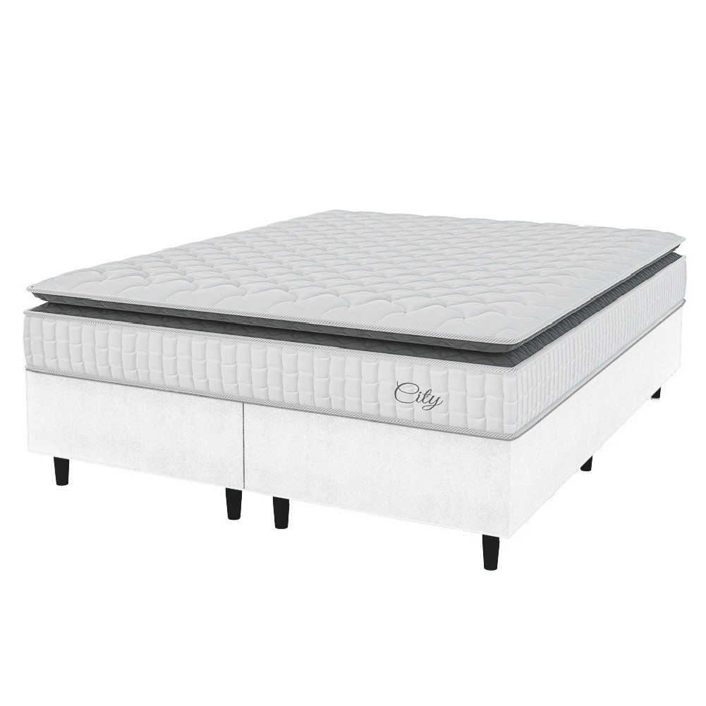 Cama Box Colchão Casal Queen Molas Ensacadas City Pillow Top 158x198x61cm Linho Branco/Preto Hellen em Oferta na Shopee
