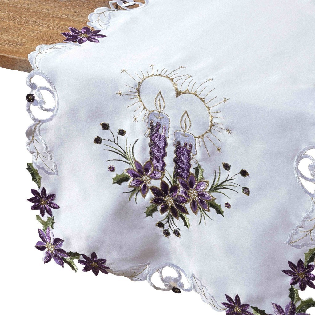 Caminho De Mesa Branco Natal Lilas Escovado 40X170Cm Rafimex