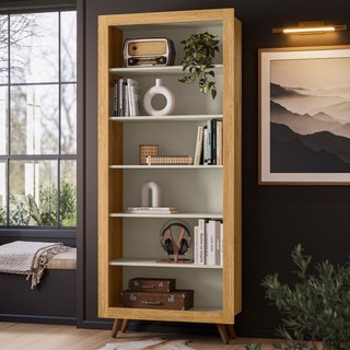 Estante para Livros 6 Prateleiras Freijó/ Off White - Qmovi em Oferta na Shopee