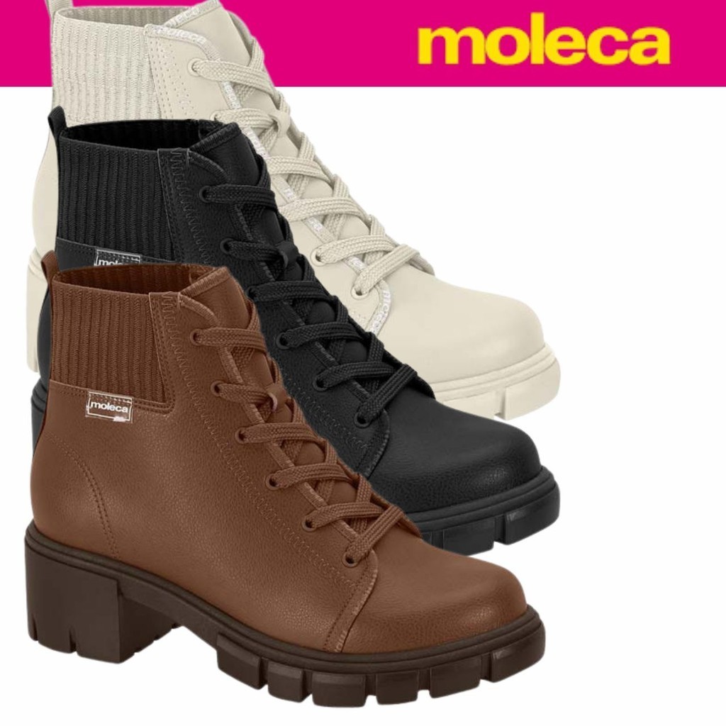 Bota Coturno Feminina Moleca Salto Médio Bloco Grosso Tratorado Elástico Conforto