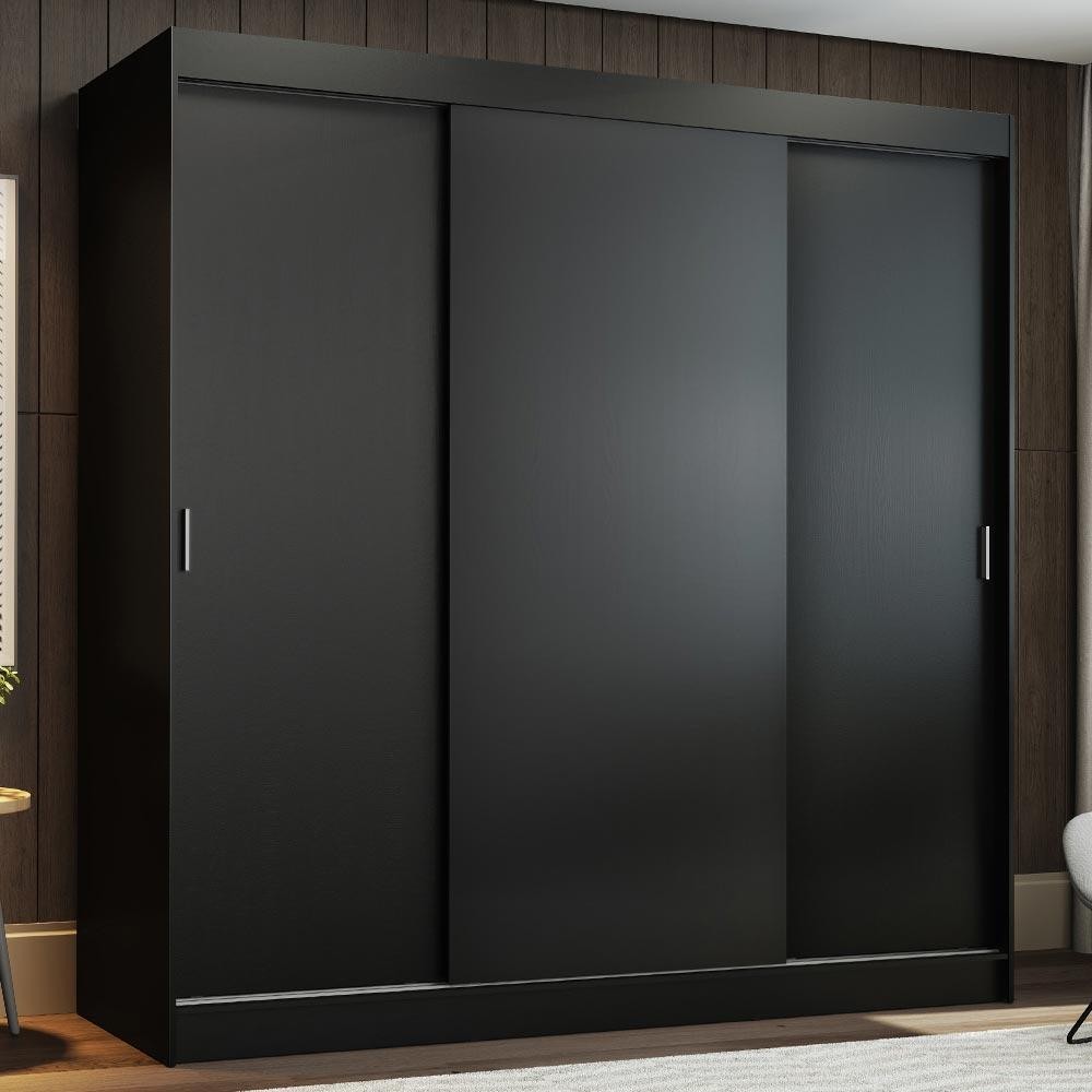 Guarda-Roupa Casal Madesa Reno 3 Portas de Correr - Preto - Home & Living