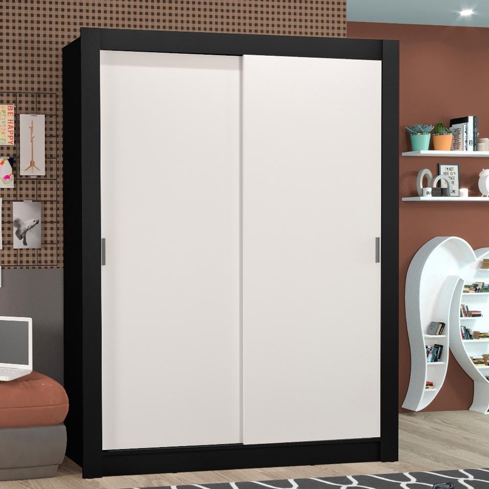 Guarda-Roupa Solteiro Madesa Denver 2 Portas de Correr - Preto/Branco - Home & Living