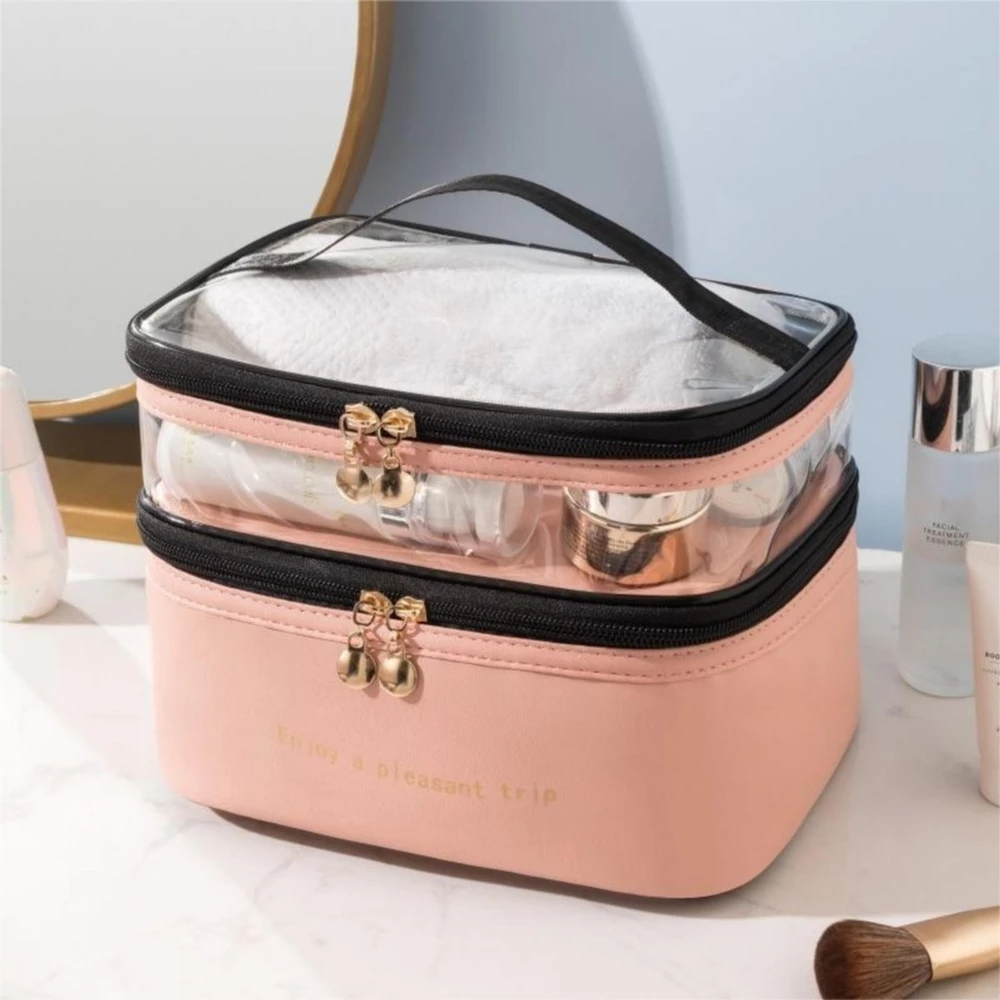 Necessaire Camada Divisória Dupla Organizador Cosmetico Transparente A Prova de Água Portátil Viagen Grande Capacidade