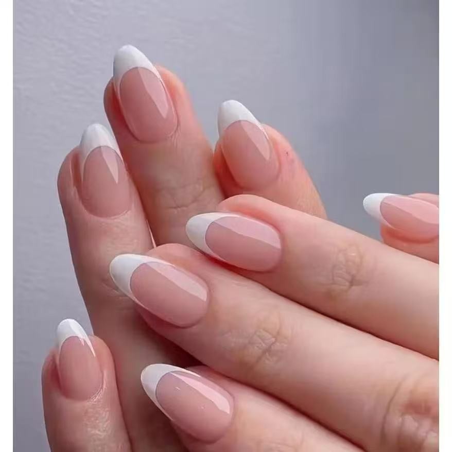 10 Peças Unhas Postiças Decoradas Artesanais Clássico Francesinhas Branco