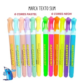 KIT MARCA TEXTO 6 e 12 CORES PASTEL E NEON MODELO SLIM MASTERPRINT em Oferta na Shopee