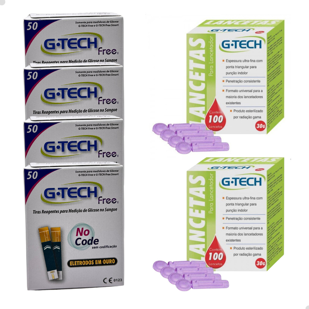 Kit Glicemia G-tech Free 200 tiras + 200 lancetas
