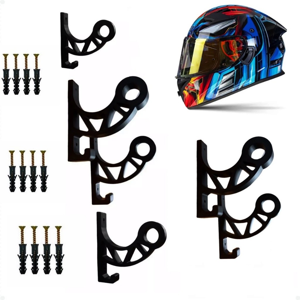 Kit 6 Suportes de Parede para Capacete Ganchos Fixos Multiuso Jaquetas Mochilas Chaves Acessórios Organização Ambiente em Oferta na Shopee