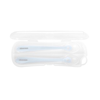 Kit 2 Colheres de Silicone Bebê Infantil Com Estojo Introdução Alimentar 4 Meses Sem BPA Blue Azul  Kikkaboo