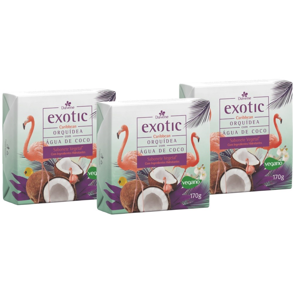 3 Sabonetes Vegetal Hidratante Caribbean Exotic 170g Davene