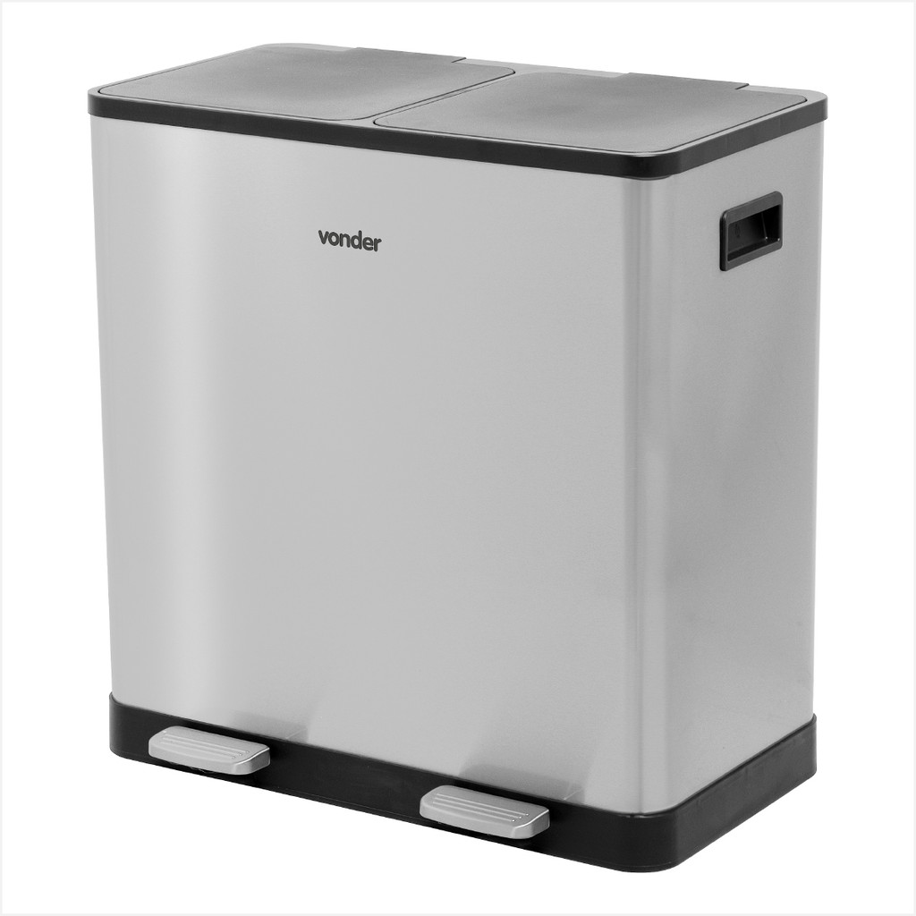 Lixeira Retangular Dupla 30 Litros Inox Cinza - Vonder