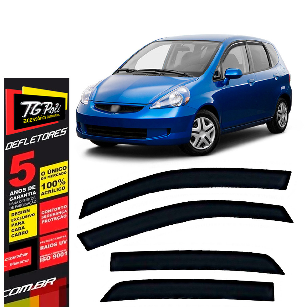 Calha de Chuva Honda Fit 2003 a 2008 4 portas TG Poli Defletor Portas Protetor Janelas Fumê em Oferta na Shopee