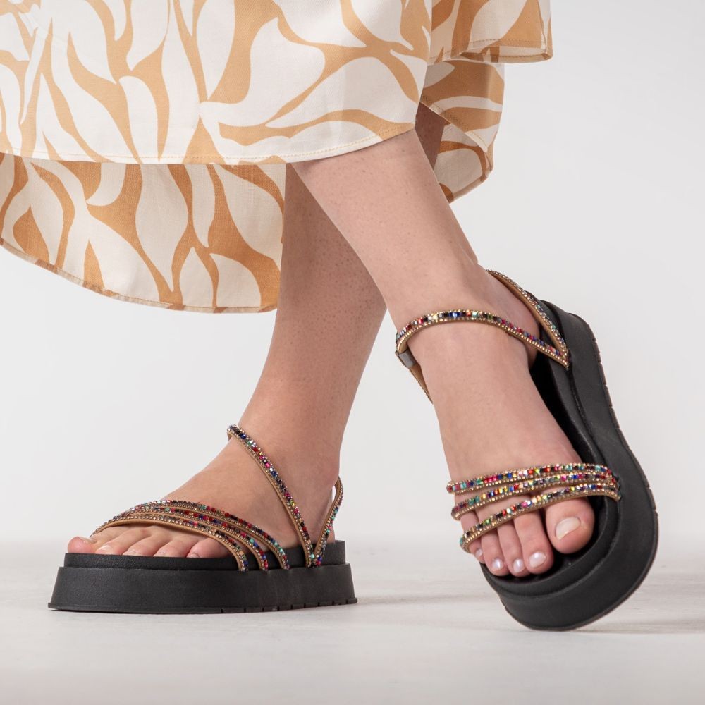 Sandália Papete Feminina Moderna Fashion Leve Moderna Macia Detalhe Em Glitter e Brilho Tendência