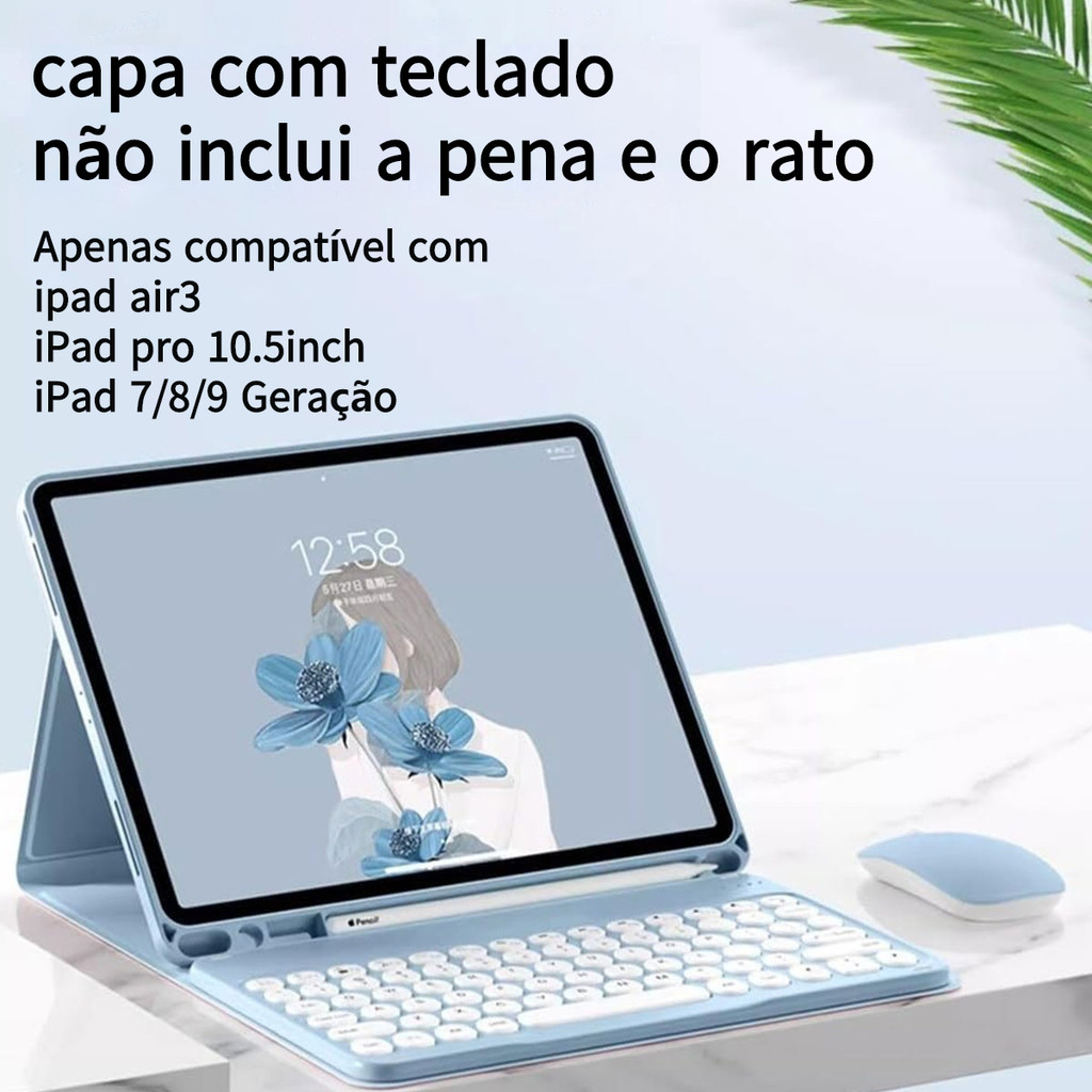 capa ipad com teclado tecla redonda ipad 7ª ou 8ª ou 9ª Geração air3 ipad pro 10,5polegadas