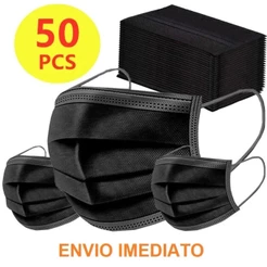 Kit Máscaras Descartáveis Preta Tripla Camada Com Clipe Nasal Adulto
