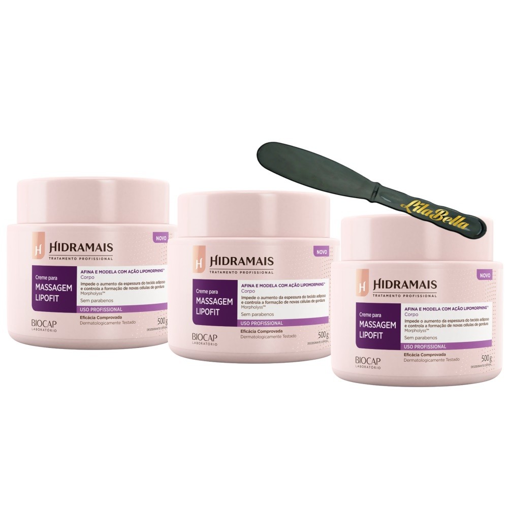 3UN Creme Massagem Lipofit 500GR Hidramais+ Espátula