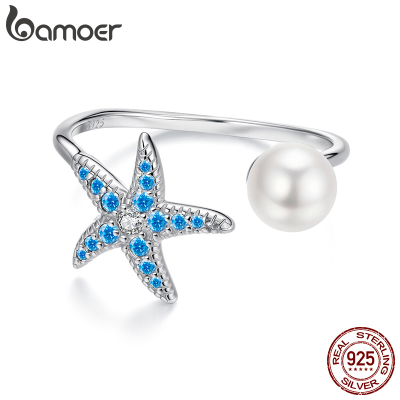 Bamoer 925 Prata Esterlina Anel Ajustável Estrela Do Mar Requintado Moda Jóias Presente Feminino em Oferta na Shopee