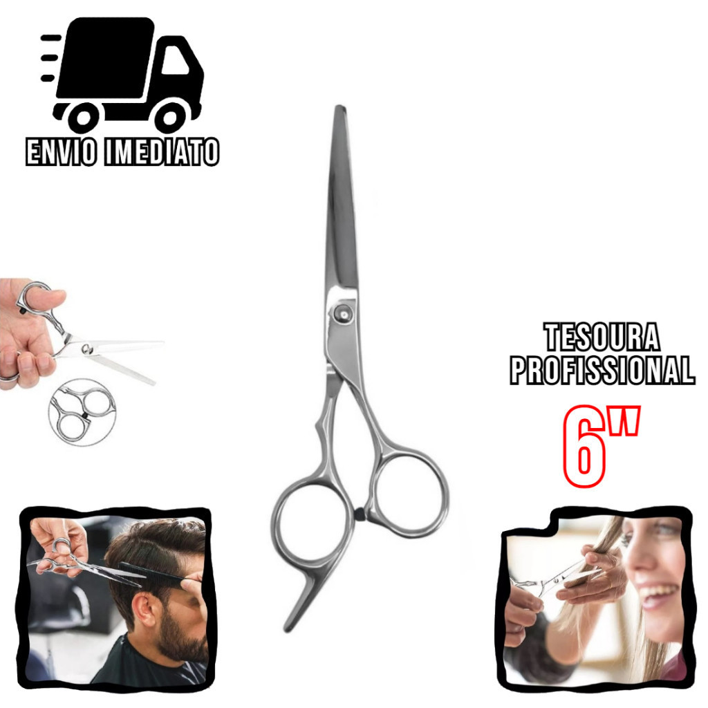 Tesoura Cabeleireiro Profissional 6" Aço Inoxidável Barbearia e Salão