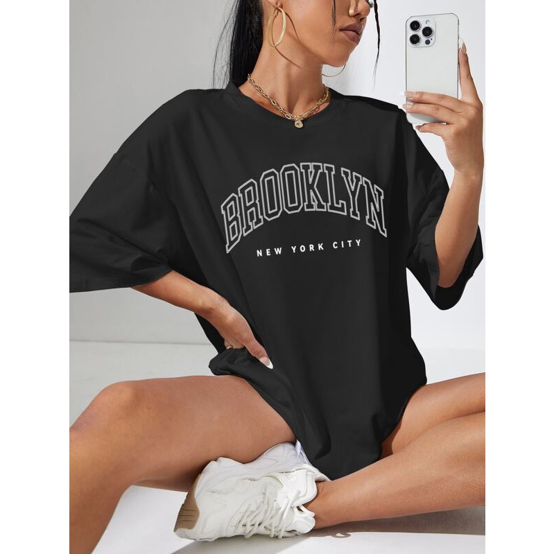 Camiseta   Feminina  Tumblr Feminina Brooklyn New York City Preto T-Shirt Exclusiva Confortavel Casual