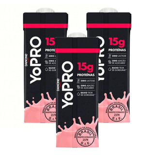 Kit 3 YoPRO Bebida Láctea UHT Morango 15g de proteínas 250ml em Oferta na Shopee