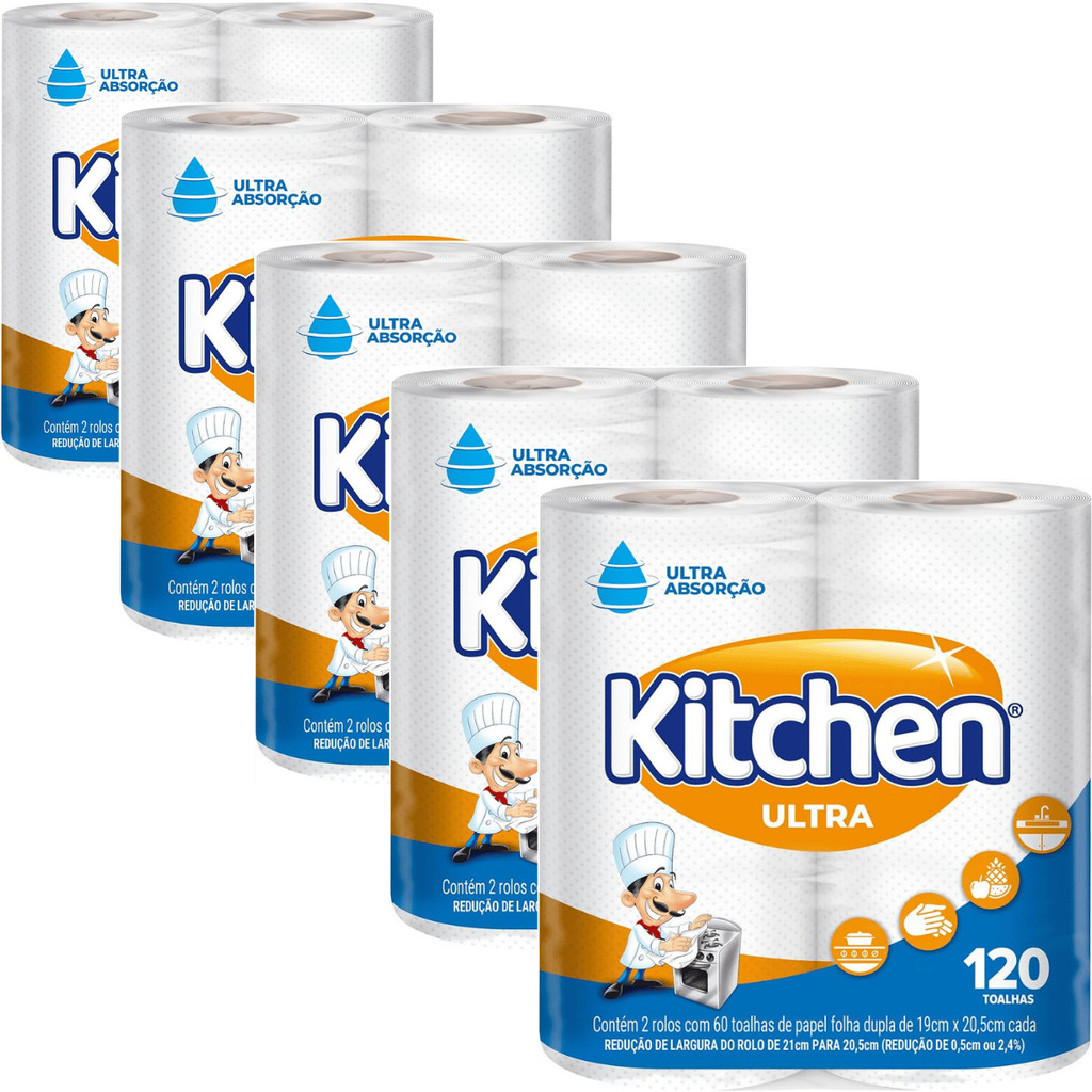 Kit 600 Folhas Papel Toalha Rolo Folha Dupla 120 Folhas por Pct Toalha de Papel Kitchen em Oferta na Shopee