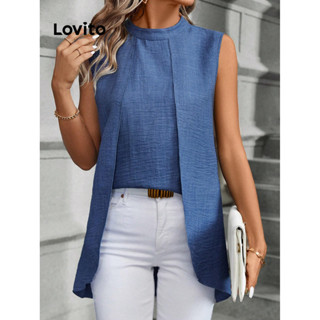 Lovito Elegante Blusa Feminina Lisa com Gola de Contraste LBL09035