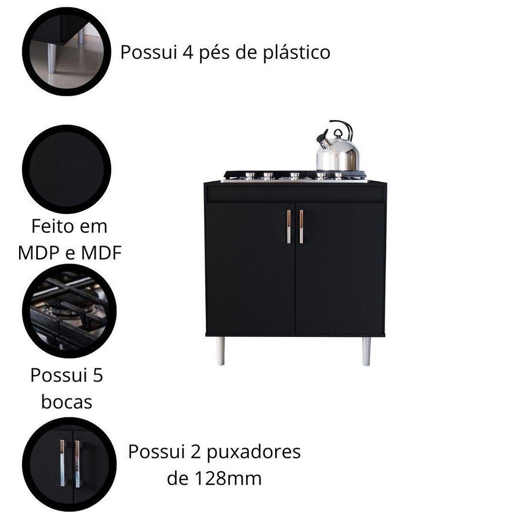 Balcão Cooktop Turim 78cm 5 Bocas 2 Portas MDF MDP - Armonare — imagem 2 de 2