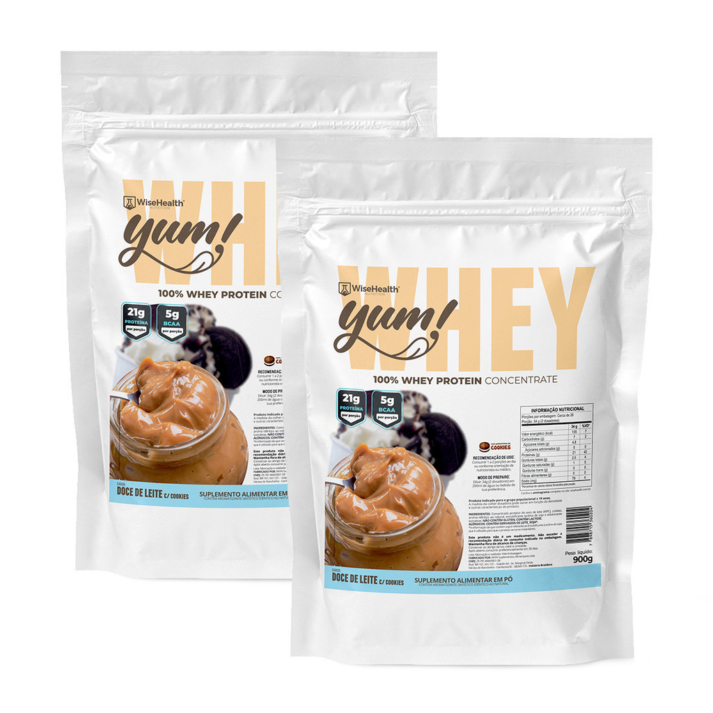 Kit 2 Yum! Whey Doce de Leite com Cookies 900g - WiseHealth