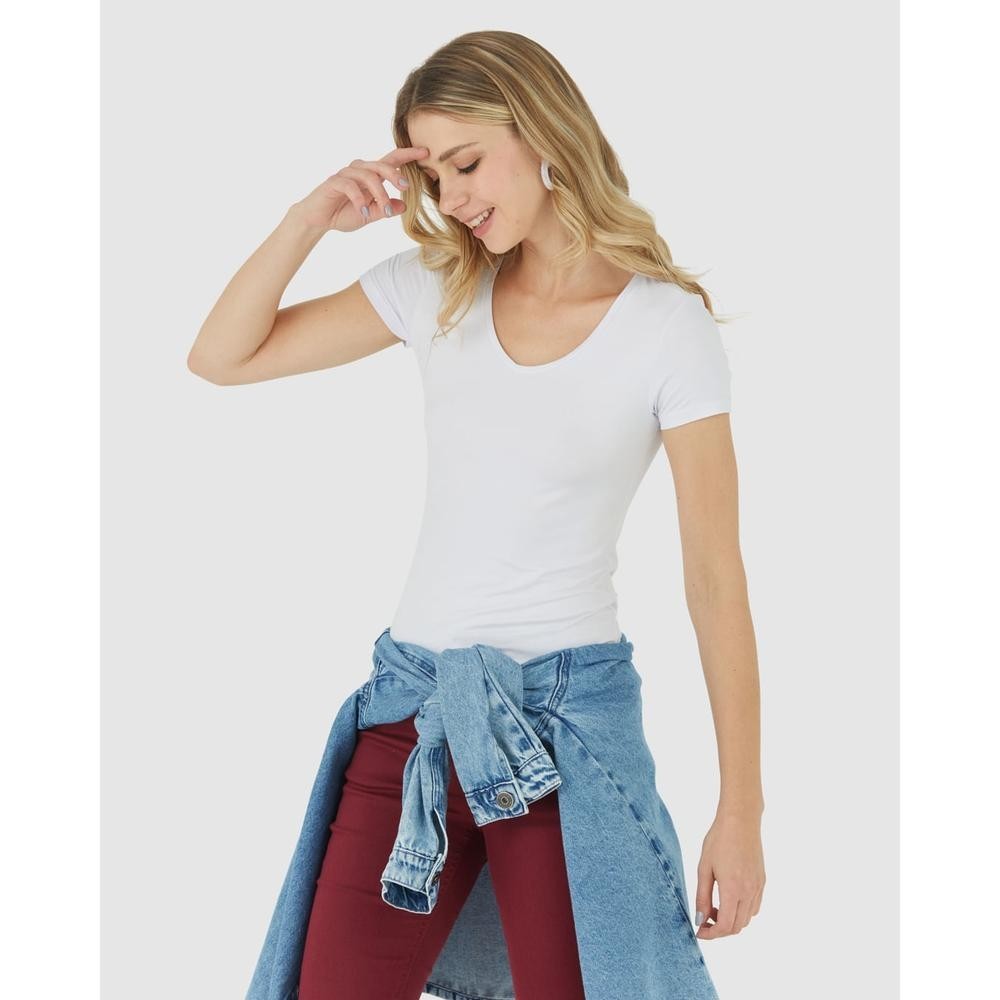Blusa Básica Feminina Decote V Em Viscose Stretch em Oferta na Shopee