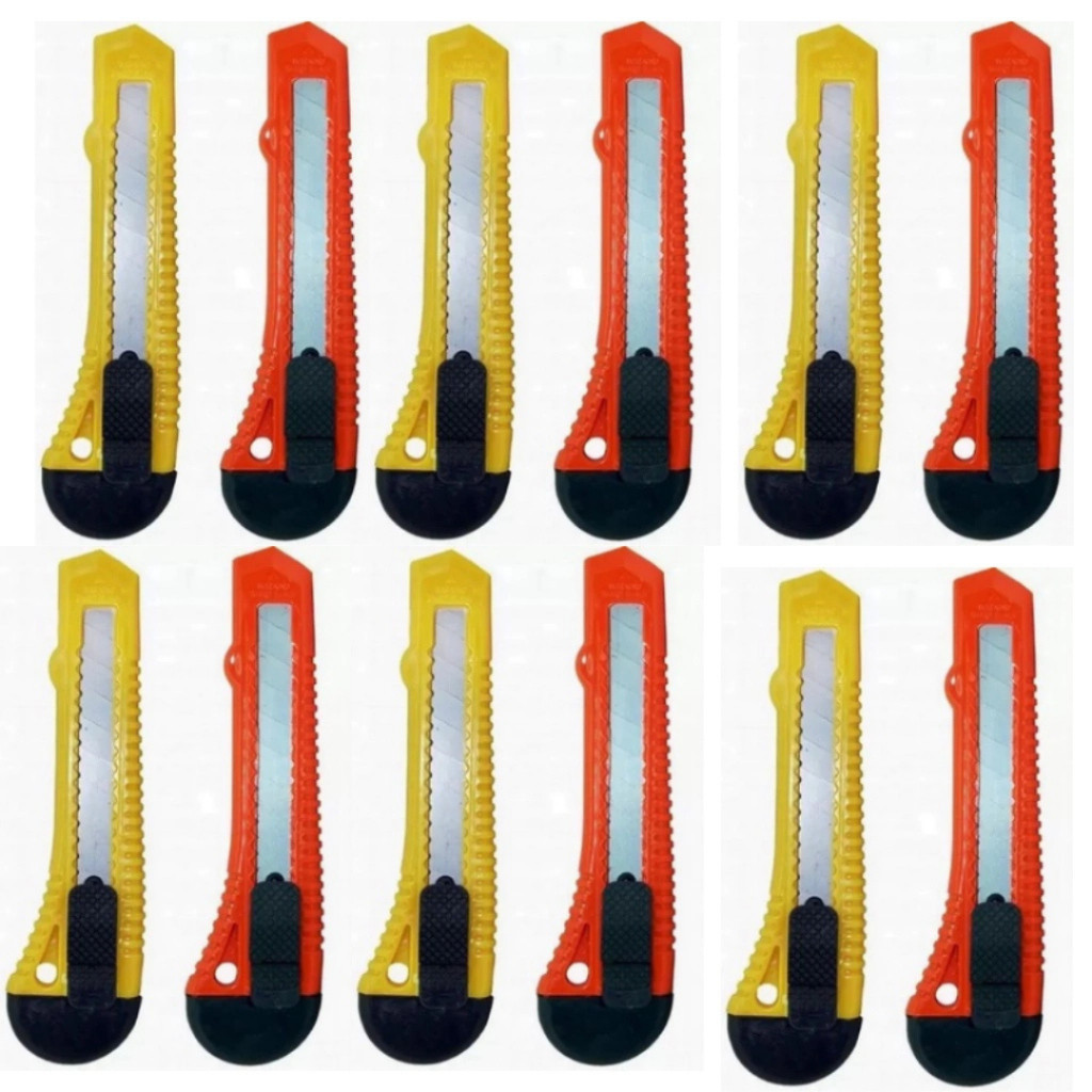 Kit 12 Estilete Grande Largo Lâmina 18MM Cabo Plástico Escolar Escritório Masterprint