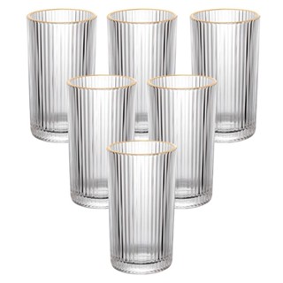 Jogo De Copos De Vidro Graffiato Fio De Ouro Long Drink 420ml 6 Peças - Hauskraft