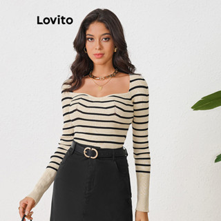 Lovito Top de malha casual listrado com linha de estrutura para mulheres LBL10263