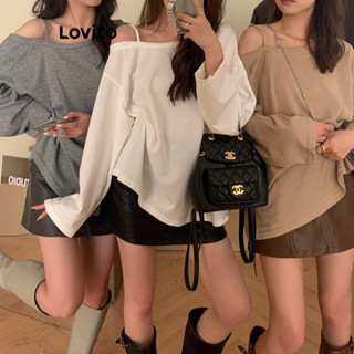 Lovito Casual Camiseta Feminina Lisa Assimétrica LNE24059 (Cáqui/Cinza Escuro/Cinza/Branco/Preto)