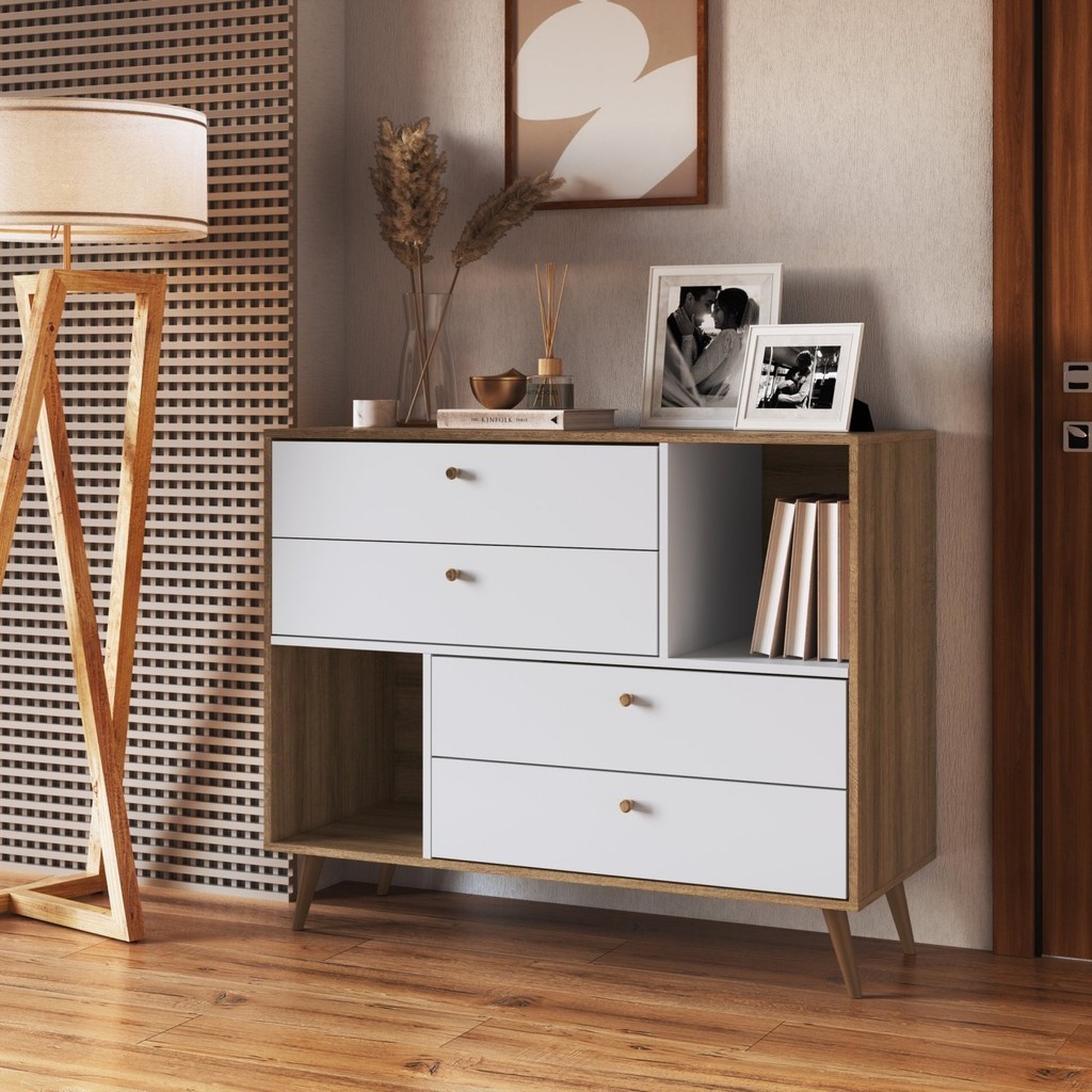Cômoda com 4 gavetas e 2 nichos 110CM - Home & Living