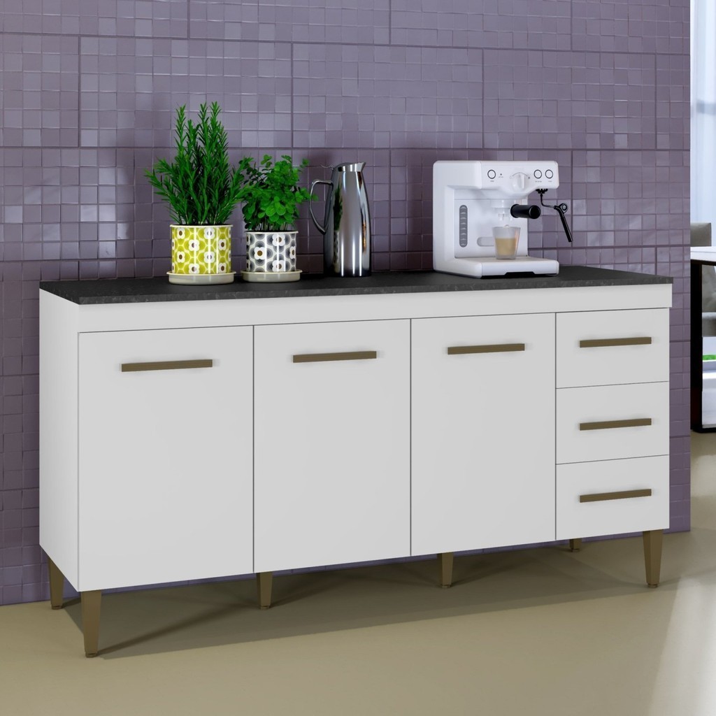 Balcão Atenas 3 Portas e 3 Gavetas  Branco em Oferta na Shopee