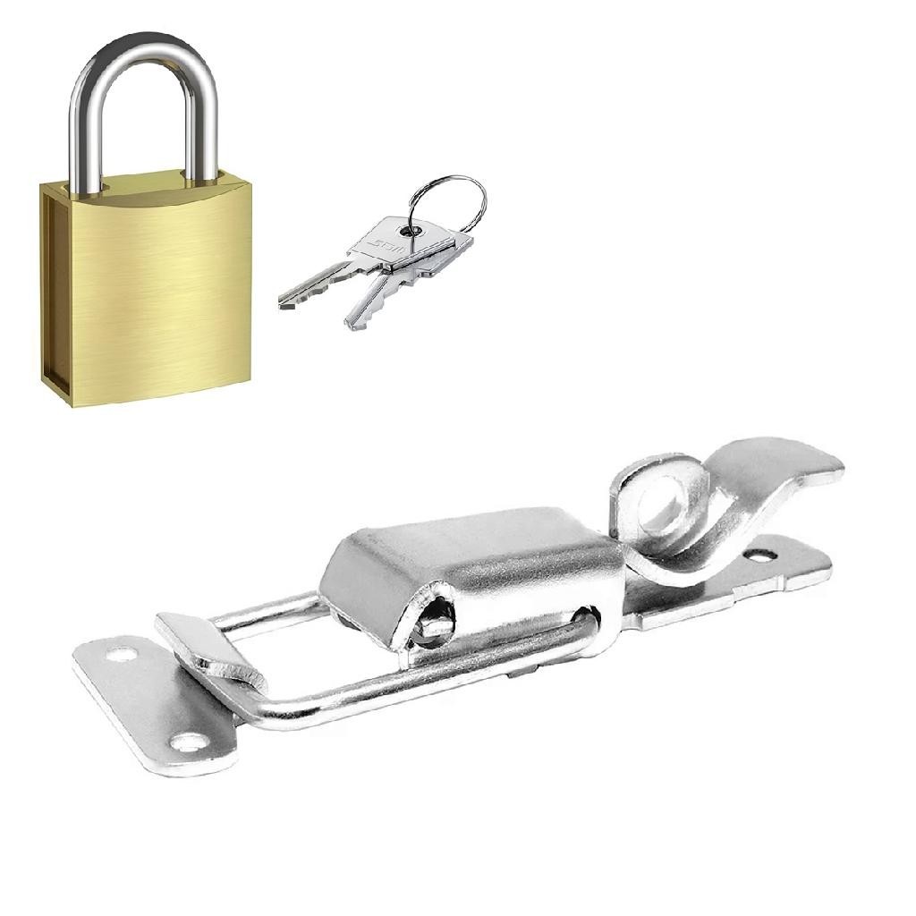 Kit Cadeado + Fecho Engate Rápido Pressão 11cm Baú Fh6 Inox
