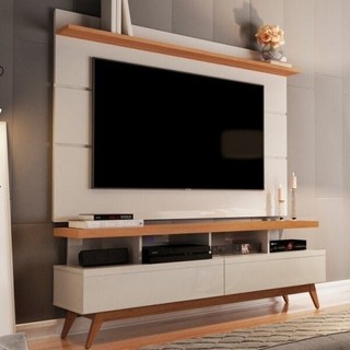 Rack com Painel para TV até 60 Polegadas Pés Madeira Maciça Vivare Off White/Nature em Oferta na Shopee