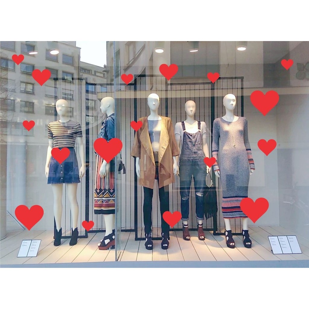 Adesivo de Vitrine Feliz Dia dos Namorados Corações Vermelhos Papel de Parede Auto Colante Decalque