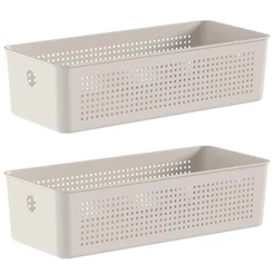 2x Cestos 4,5L Organizador OU Flow Bege 9cm x 15cm x 34cm