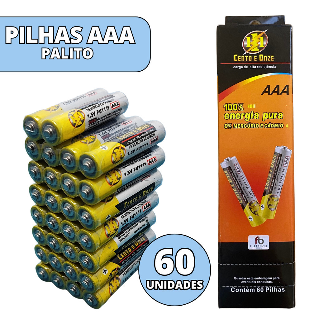 Kit De Pilhas 60 Unidades Palito AAA Para Relógio Controle em Oferta na Shopee
